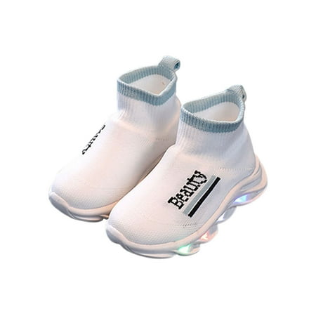 

Gomelly Girls Boys Athletic Shoe Sports Sneakers Knit Upper Running Shoes LED Light Sock Sneaker Unisex-Child Kids White 6C