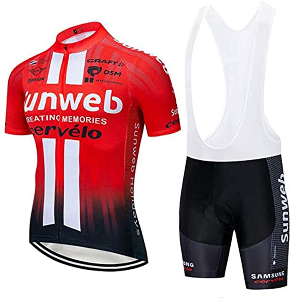 Men's Cycling Jersey Set Professional Bicycle Team Short Sleeve Breathable Quick-Dry Shirt with 4D Padded Bib Shorts 