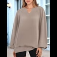thumbnail image 4 of Sudaderas de Mujer, Camisetas de Larga con Cuello en V, Camisetas Básicas Informales para Otoño e Invierno. Caqui L, 4 of 10