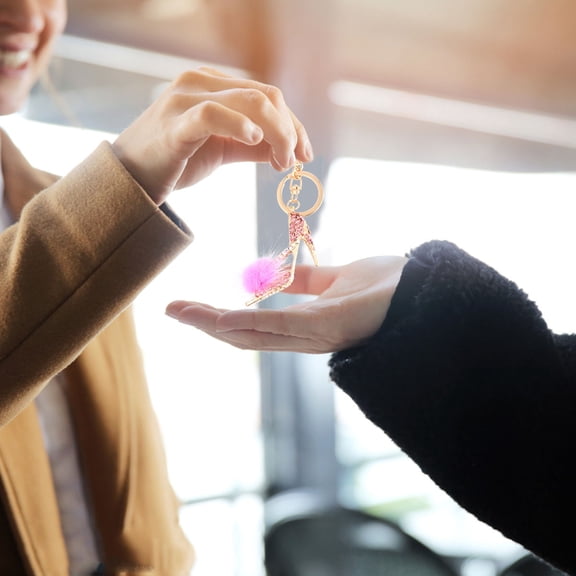 LOLIPPYY 1Pack Purse Decorations High Heeled Shoes Pink Ball Keychain for Women