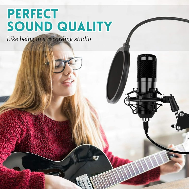 USB Streaming Podcast PC Microphone professional 192KHZ24Bit Studio  Cardioid Condenser Mic Kit with sound card Boom Arm Shock Mount Pop Filter  for Skype r Karaoke Gaming Recording 