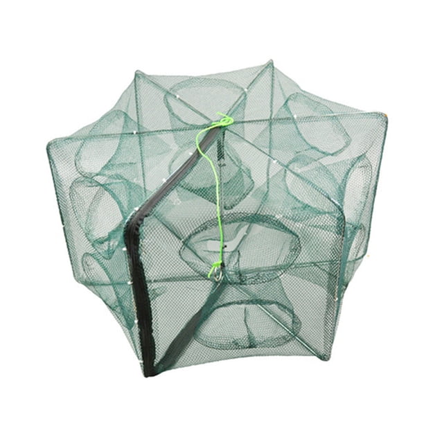 Wosthever Red de pesca plegable de 16 agujeros, red de pesca plegable portátil de nailon, trampa para cangrejos, trampa para peces, jaulas, Pescar verde 12 Loch
