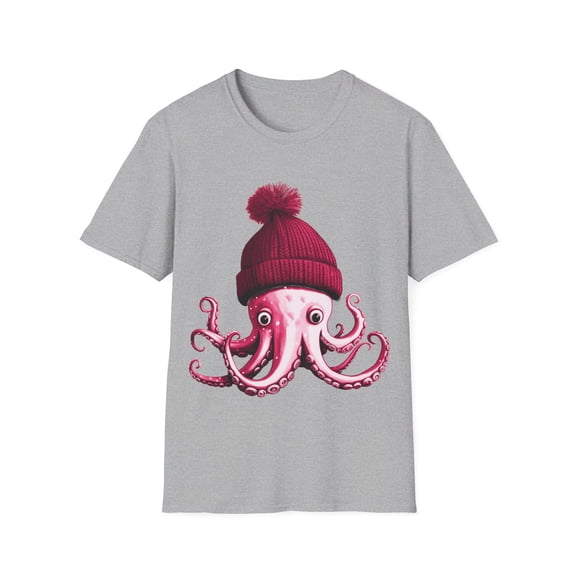 Cephalopod Octopus Lover Chilling in Red Cap Novelty Apparel Unisex T-Shirt