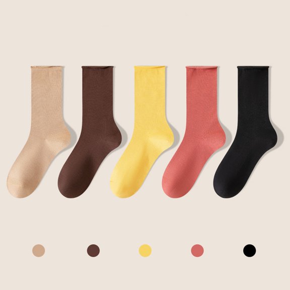 Lepsheexh Women Crew Socks, Ankle Socks for Women Breathable Solid Mid-Calf Socks, Warm Comfy Multi-Color Knit Socks for Daily Wearing