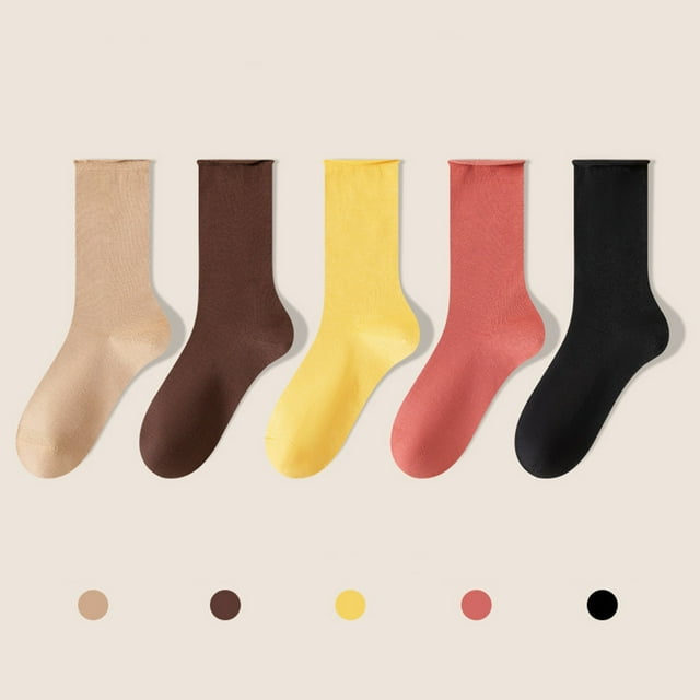 Ohufall Women's Mid-calf Solid Color Socks Comfortable Warm Breathable Multicolor Socks