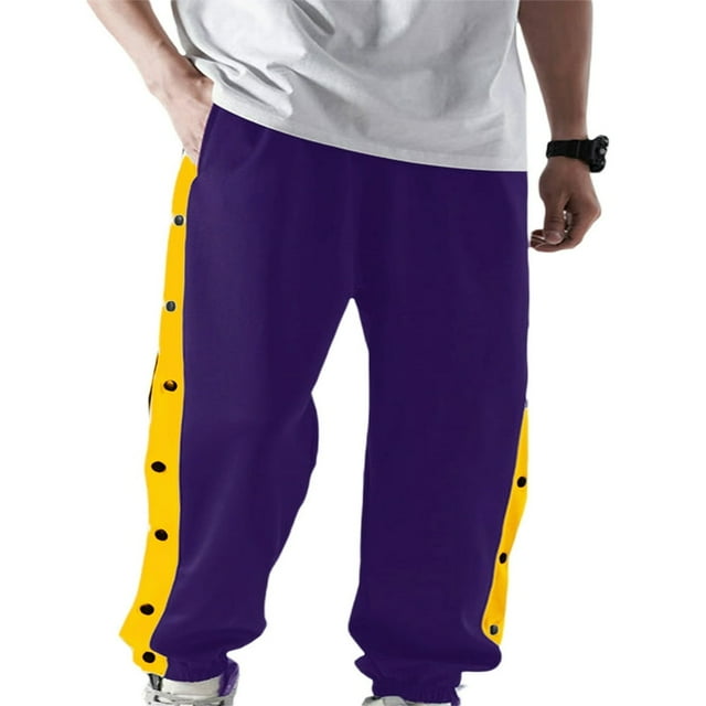 Adult Men Tear Away Joggers Pants Basketball Pant Split Snap Button Gym Jogging Pants Trousers