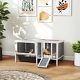 thumbnail image 2 of PawHut Rabbit Hutch, Wooden Guinea Pig Cage with Run, Openable Top, 2 of 10