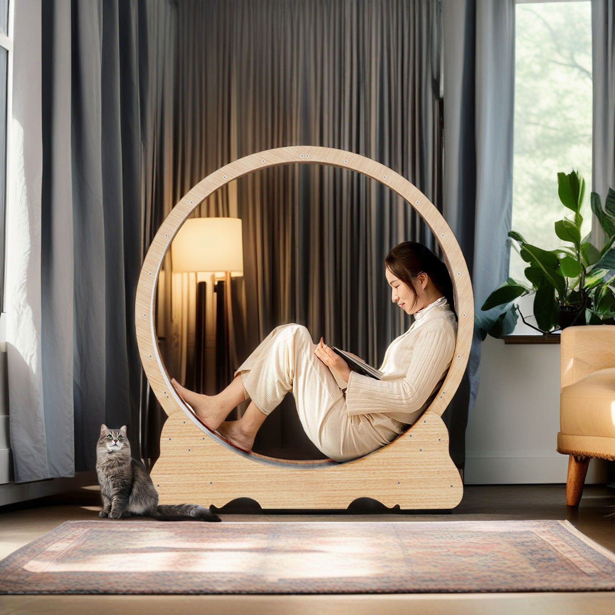 Pefilos 45" Large Cat Treadmill, Cat Exercise Treadmill with Carpeted Runway, Running Wheels For Indoor Cats, Cat Hamster Treadmill Wheel, Cat Gifts, Beige