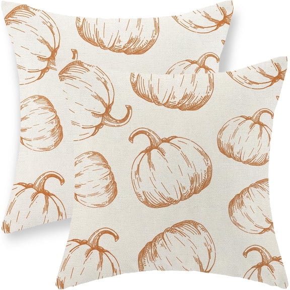 Fall Pillow Covers 16x16 Set of 2 Burnt Orange Pumpkin Throw Pillow Covers Autumn Harvest Thanksgiving Decorations Outdoor Pillowcase Linen Farmhouse Fall Decor Cushion Case for Couch Home