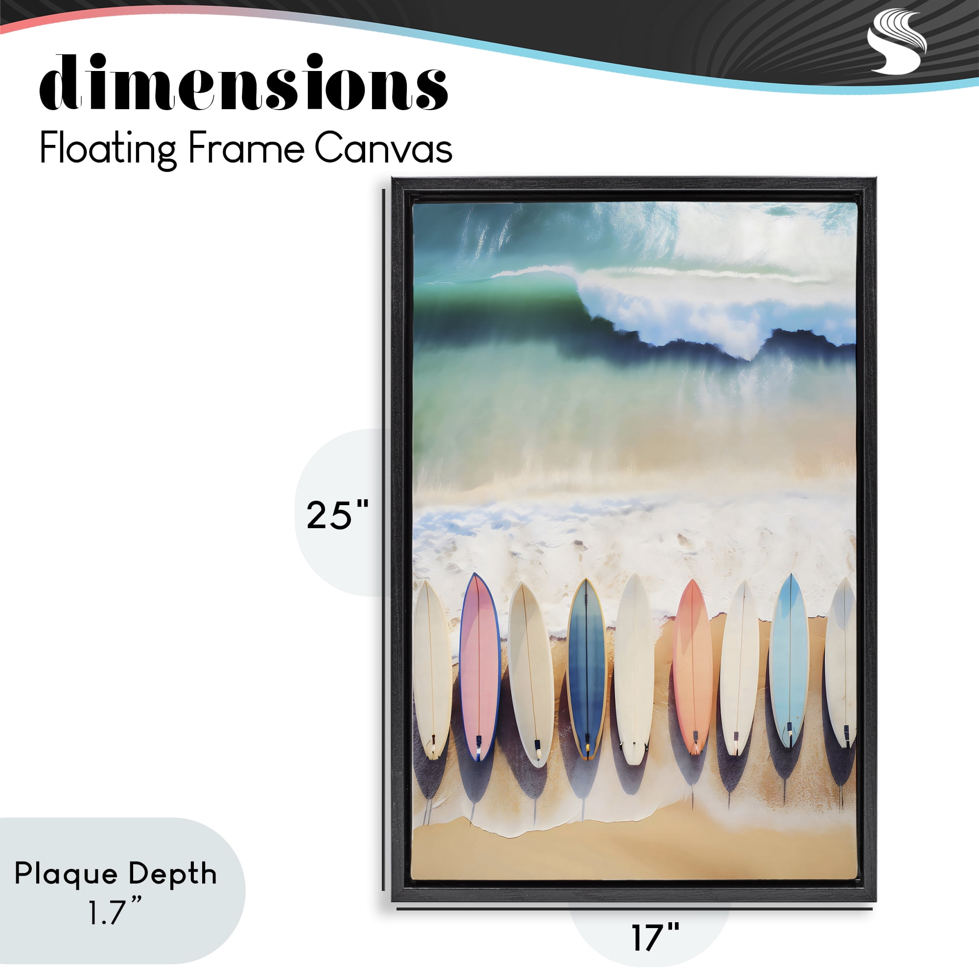 Stupell Industries Aerial View Surfboards Shoreline Black Framed Floater Canvas Wall Art, design by Creative Studio