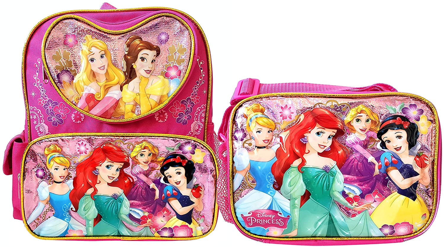 Licensed Disney Princess 12 inch Backpack and Lunch Box Heart