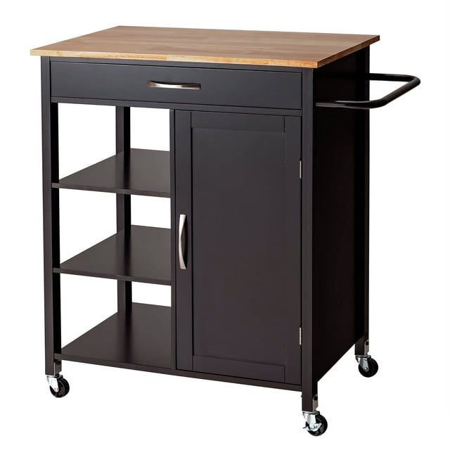 Gymax Mobile Kitchen Island Cart Serving Utility Trolley Drawer Shelf Towel Rack Brown