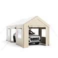 thumbnail image 6 of FOROUTIA 10x20ft Heavy-Duty Carport Canopy, khaki Gable Roof PE Garage, All-Weather Shelter for Car/Truck/SUV/Outdoor Storage & Party, 6 of 7