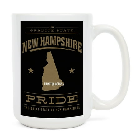 

15 fl oz Ceramic Mug Hampton Beach New Hampshire State Pride Gold on Black Dishwasher & Microwave Safe