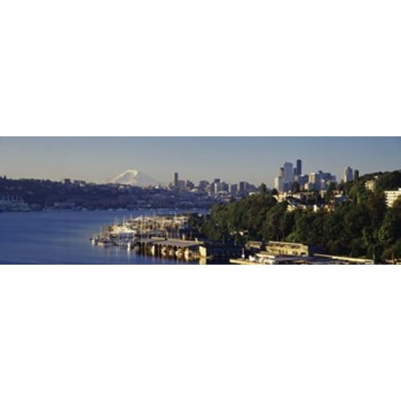 Buildings at the waterfront Lake Union Seattle Washington State USA 2010 Canvas Art - Panoramic Images (18 x