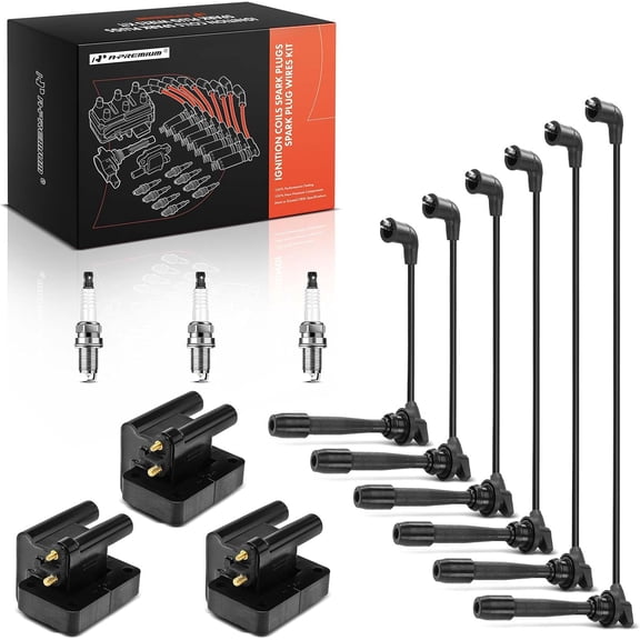 A-Premium 3 Ignition Coils with 6 Spark Plug Wires and 6 Iridium Spark Plugs Compatible with Hyundai Sonata 2002 2003 2004 2.7L