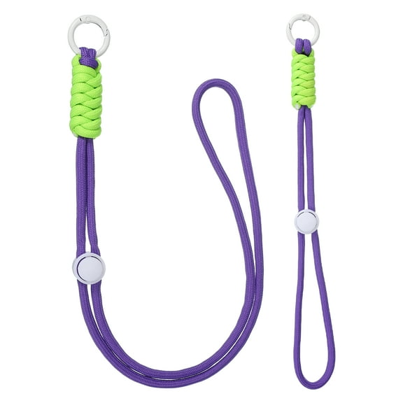 1Set Heavy Duty Paracord Keychain Lanyard, Adjustable Necklace Whistles Lanyard Braided Wrist Strap with Spring Ring for ID Card Badge Holder Keys, Deep Purple/Green/White