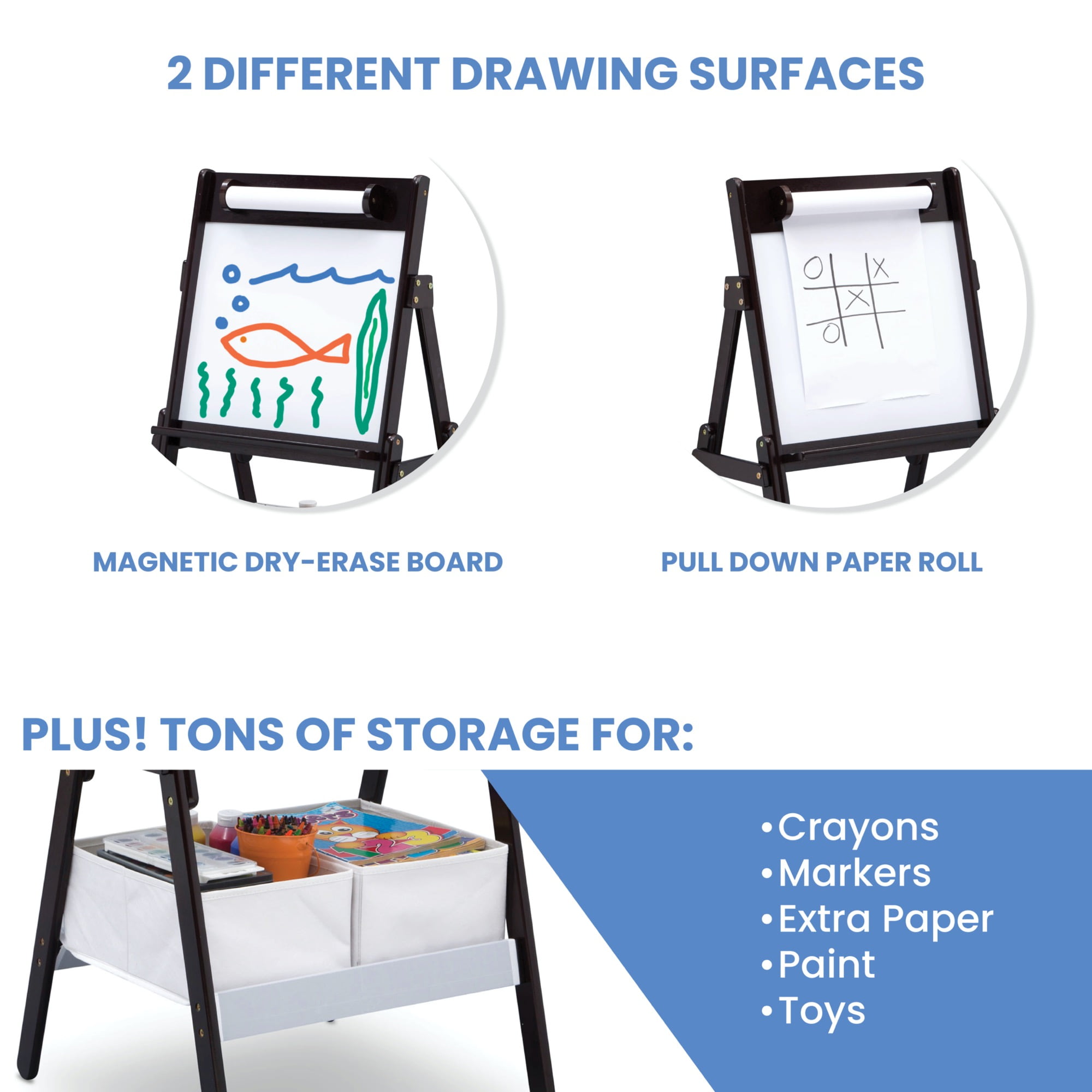 Delta Children Classic Kids Whiteboard/Dry Erase Easel with Storage, Dark Chocolate