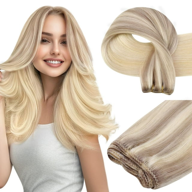 Extensiones de cabello Easyouth para coser, cabello humano real, de rubio ceniza a rubio sedoso, 18 pulgadas, 100 g
