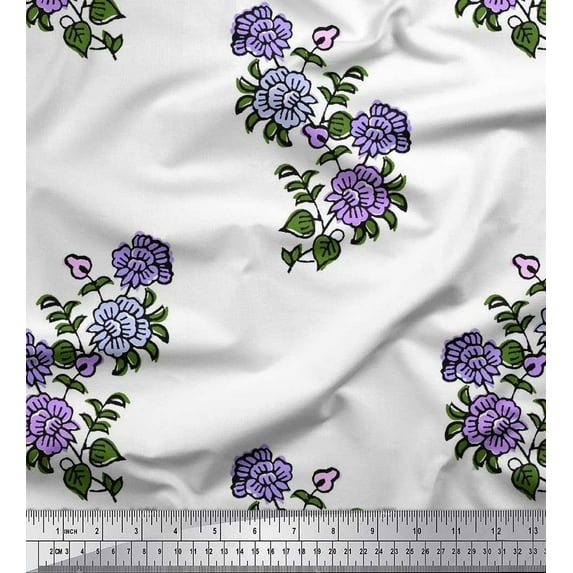Soimoi Rayon Fabric Leaves & Floral Block Print Fabric by The Yard 42 Inch Wide