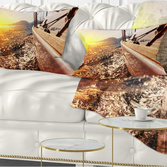 Designart Yacht Sailing against Sunset - Seashore Throw Pillow - 12x20