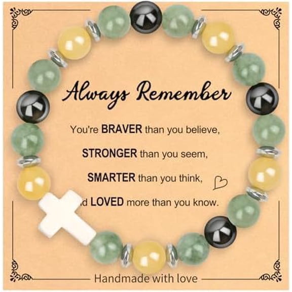 Top-kevin Cross Beaded Bracelets for Women, Inspirational Natural Heart Religious Bracelets for Women, Birthday Christian Gifts for Women on Thanksgiving Christmas Gifts