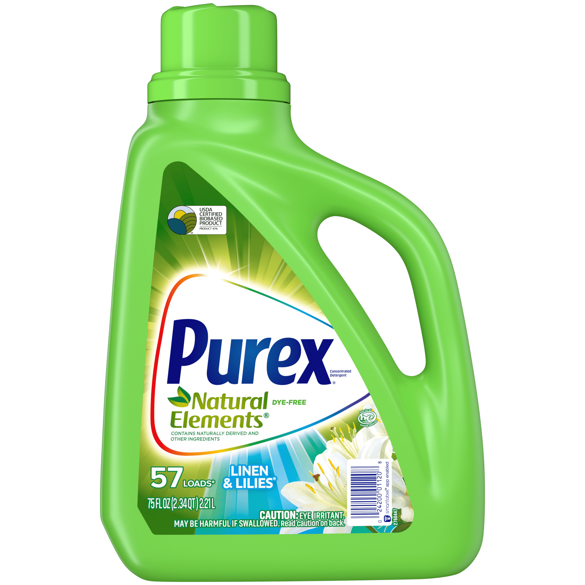 Purex Liquid Laundry Detergent, Natural Elements Linen & Lilies, 75 Fluid Ounces, 57 Loads