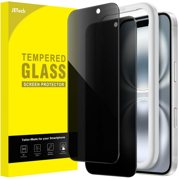 JETech Privacy Screen Protector for iPhone 16 6.1-Inch, Anti-Spy Tempered Glass Film with Easy Installation Tool, 2-Pack