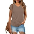 thumbnail image 2 of Olyvenn Stylish Womens Summer Tops Dressy Casual Cap Sleeve T Shirts for Women V Neck Ruched Tops Basic Tank Fashion Trendy Khaki XL, 2 of 9