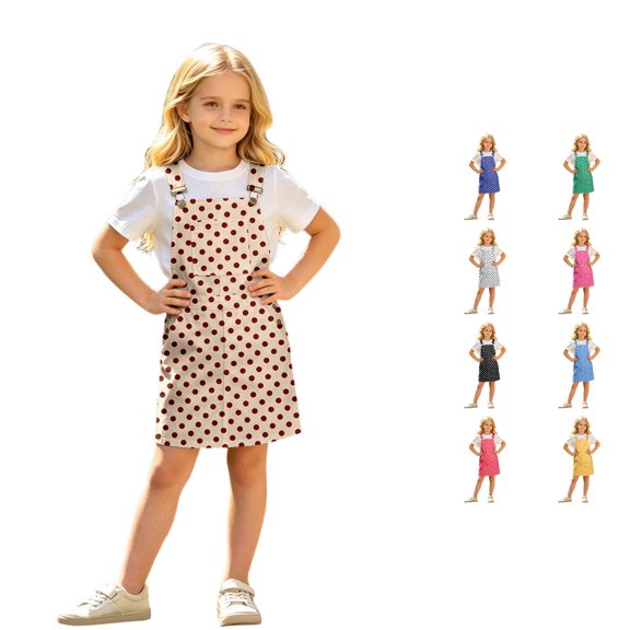 XAOFW Kids Girls Summer Dresses Sleeveless Polka Dot Printed Overalls Dress With Pocket Casual Suspender Dresses For Daily Wear Stylish Sundress 4-5 Years
