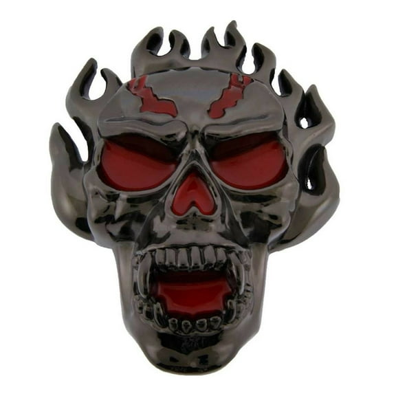 Flaming Skull Secret Compartment Red & Gun Metal Finished Skull Belt Buckle Halloween Party Costume New