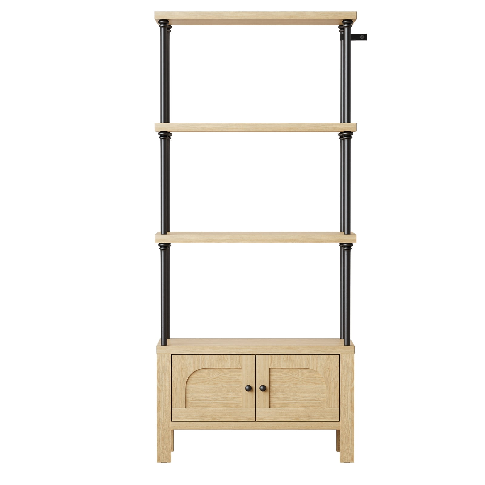 Furnibear Bookshelf with 2 Doors 55 Inches Tall 4 Tier Storage Shelf with Cabinet,Modern Open Bookcase for Living Room or Home Office,Brown