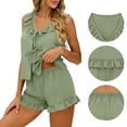 thumbnail image 4 of Nmnitkp Women's Milk Silk 2 Piece Pajama Set, Puff Sleeve Ruffle Hem Cami Top with Pockets, Soft Breathable Loungewear Sleepwear Green,XL, 4 of 8