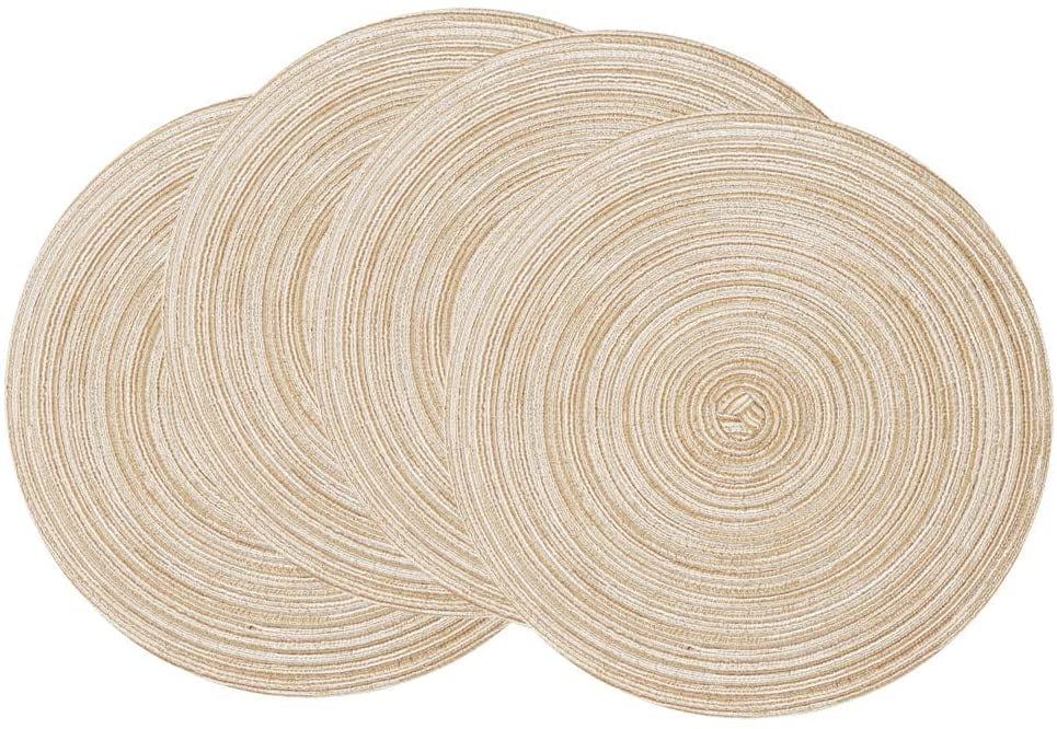 Vinyl Woven Placemats PVC Table Mats Set of 4 Non-Slip Placemats for Round Table Round Braided Placemats Beige Vinyl Woven Placemats PVC Table Mats Set of 4 Non-Slip Placemats for Round Table Round Braided Placemats Beige