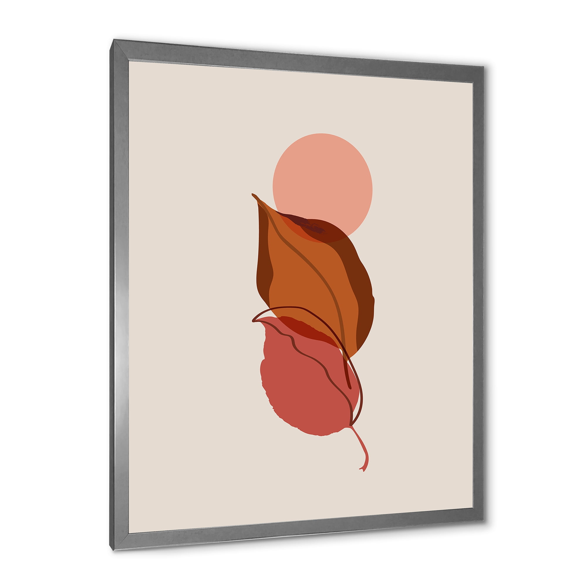 Designart 'A Red Full Moon Over Two Autumn Leaves' Modern Framed Art Print