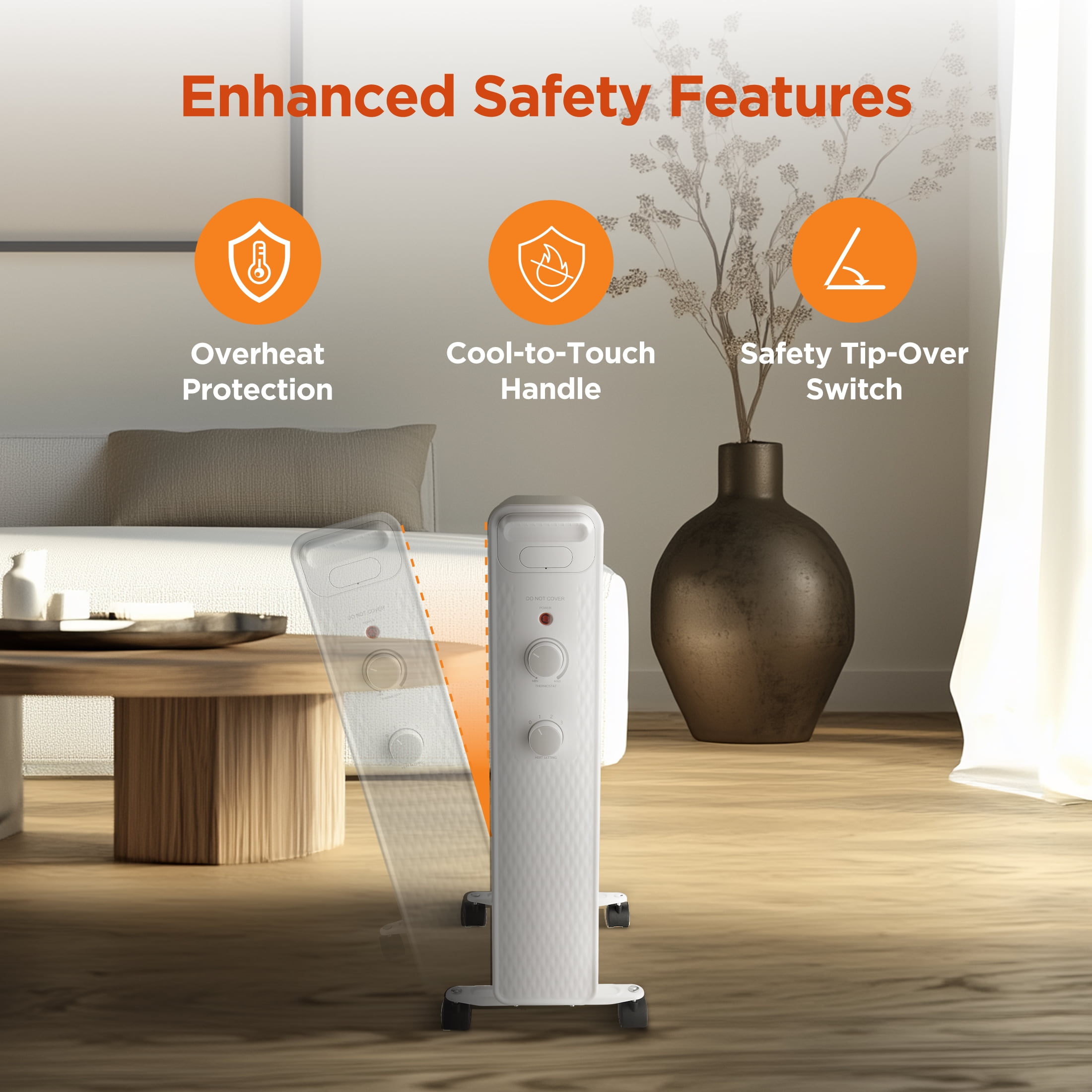 Mainstays 1500W Mechanical Oil Filled Electric Radiant Space Heater, White, New, WSH07O2AWW