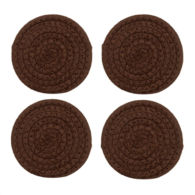 Anmrize 4Pcs Heat Resistant Cup Pad, Solid Braided Coaster, Natural Fiber Cup Mat, Rustic Table Accessory, Plain Woven Drink Coaster, Solid Natural Woven Round Coaster, Farmhouse Drink Pad, F