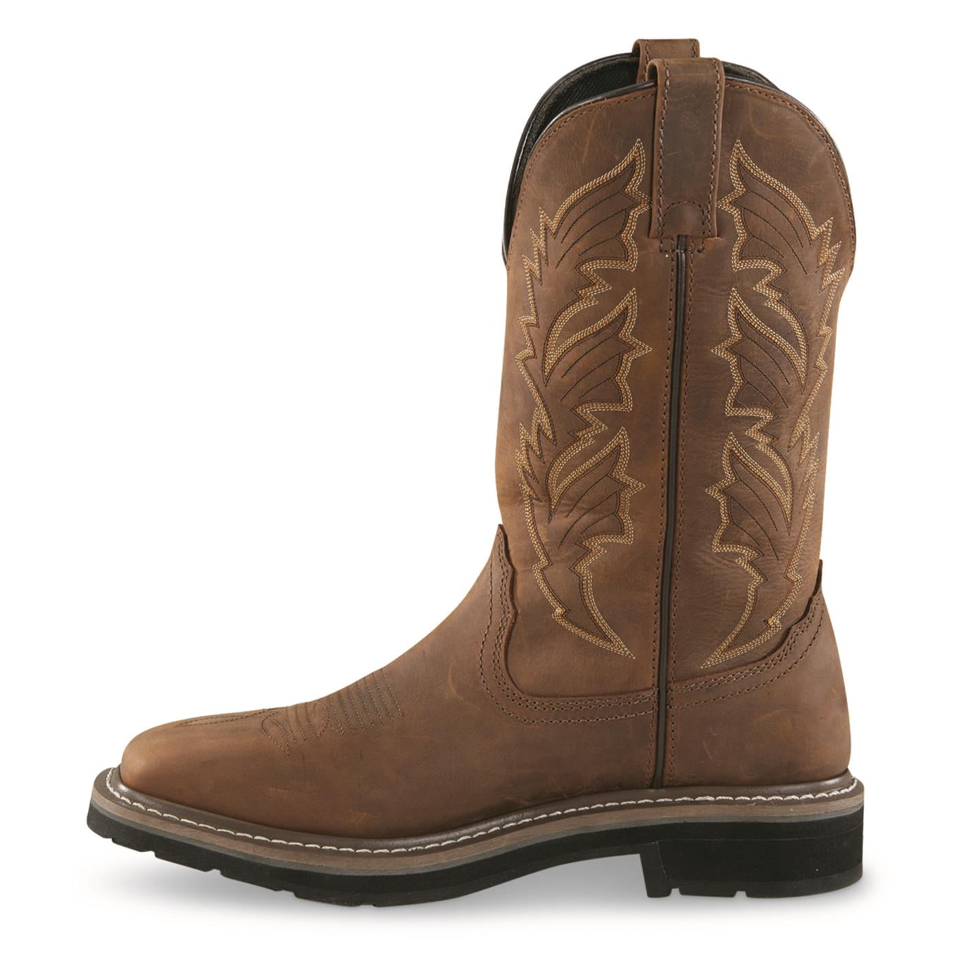 Guide Gear Men's Western Work 2.0 Pull-On Work Boots, Square Toe Distressed Brown 11 2E   (Wide)