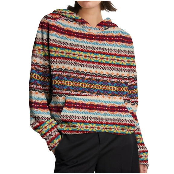 SwiftWear Bohemian Style Oversized Knit Pullover Hoodie Women Hooded Sweater Style Tops with Pockets Soft Comfortable Casual Wear Brown