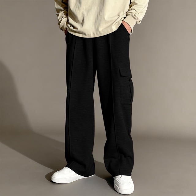 Pantalones largos para niños, de color liso, con cintura elástica y bolsillos laterales, ajustados, deportivos, largos, de poliéster.