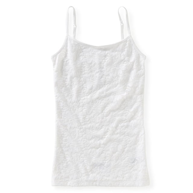 Aeropostale - Camiseta sin mangas elástica con encaje frontal para mujer, color blanco, XS Aeropostale Cami