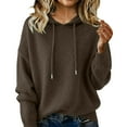 thumbnail image 2 of Warm Hooded Sweatshirts for Women Long Sleeve Lightweight Soft Pullover Knit Sweater Fall Clothes Coffee 2XL, 2 of 4