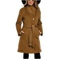 thumbnail image 5 of SwiftWear Women's Burgundy High Collar Single-Breasted Trench Coat Belted Wool-Like Long Sleeve Overcoat with Side Pockets, Elegant Winter Outerwear, 5 of 9