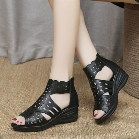 

Cathalem Fashion Summer Women Sandals Wedge Heel Thick Sole Fish Mouth Hollow Casual Zipper Olive Sandals for Women Size 8 Black 8