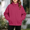 thumbnail image 5 of Teen Girls Boys Mock Turtleneck Sweatshirt Jacket Zip Closure with Pockets Ribbed Cuffs Hem Loose Fit Long Sleeve Casual Solid Color Everyday Wear, 5 of 7