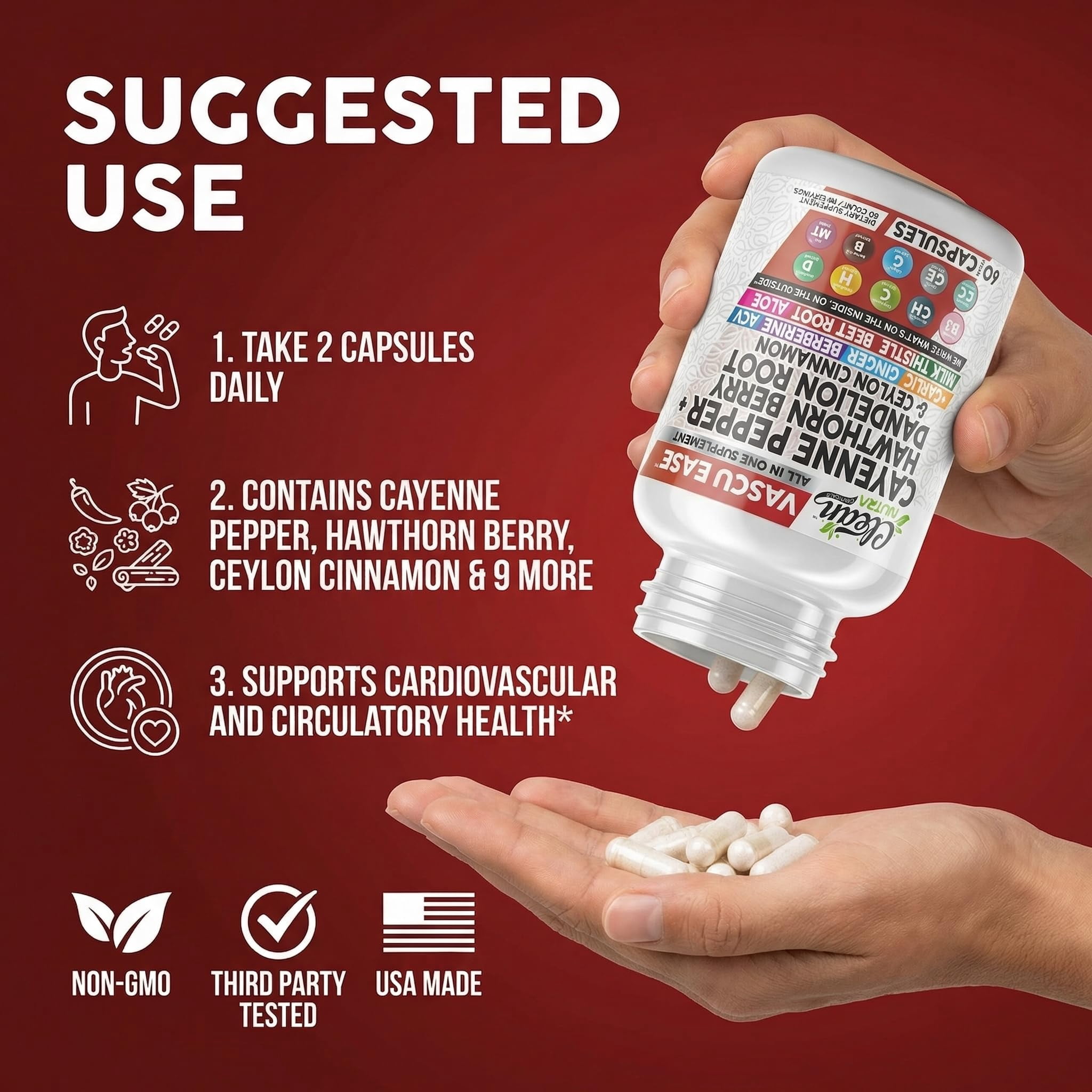 Clean Nutra Cayenne Pepper Capsules Supplement with Hawthorn Berry, Dandelion Root, Ceylon Cinnamon, Garlic, Ginger, Berberine, Apple Cider Vinegar, Milk Thistle, Beet Root, Aloe Vera Pills & More