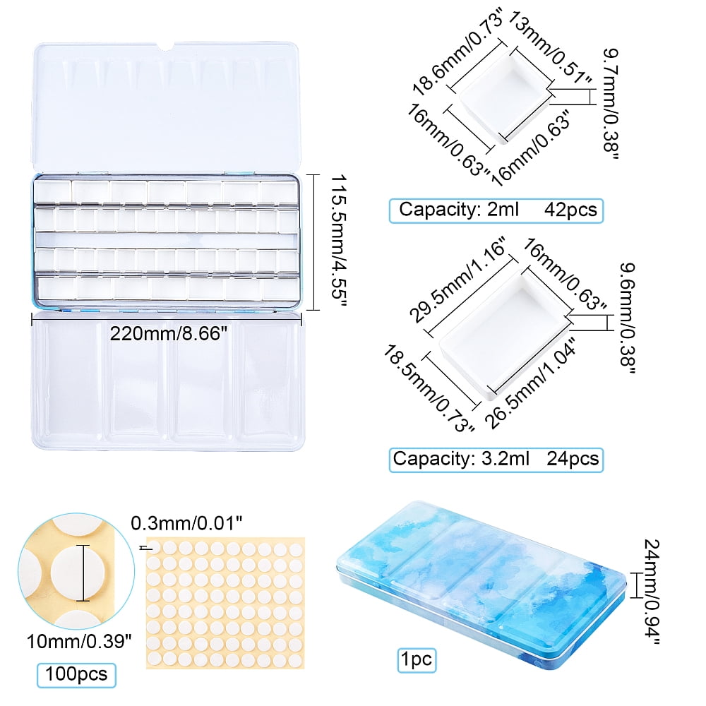 Empty Watercolor Palette 42 Half Pans & 24 Full Pans Large Watercolor Tray Tin with Fold Out Palette for DIY Watercolor Oils Painting Sketching Travel Case Art Drawing Supplies