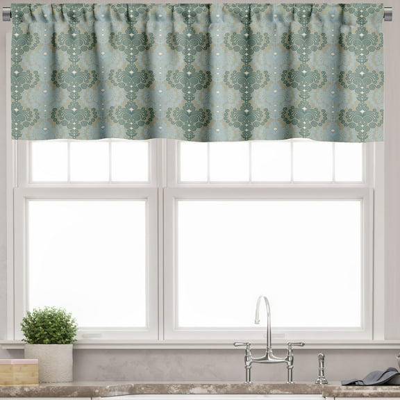 Ambesonne Damask Valance Pack of 2, Abstract Art Floral, 54"X18", Blue and Taupe