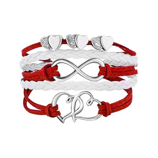 Pulseras de cuero para niñas, pulseras de cuerda infinita con corazones dobles, regalos oso de fresa Electrónica