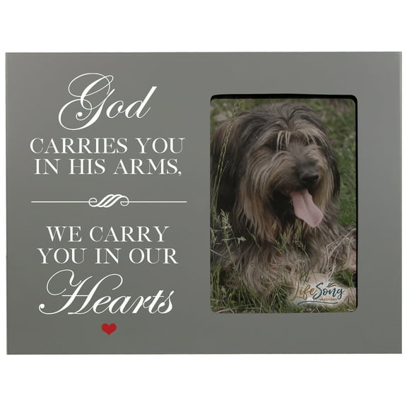LifeSong Milestones Wooden Memorial 8x10 Vertical Picture Frame for Pet Dogs holds 4x6 photo - (God Carries You) (Gray)